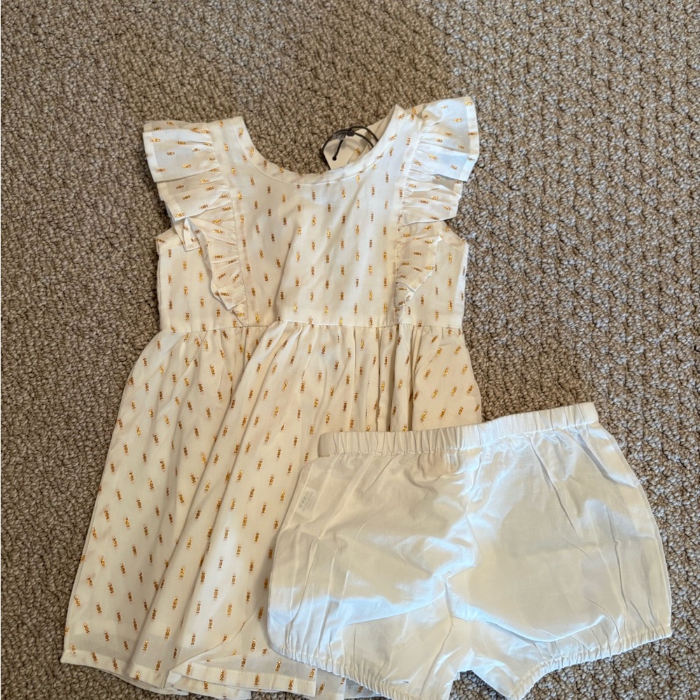 Charming White and Gold Kids Dress Set